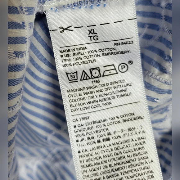 Banana Republic Women's Blue & White Striped Embroidered Flower Tunic‎ Top Sz XL - Picture 3 of 6